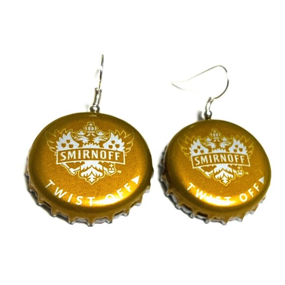 Smirnoff Ice Beer Bottle Cap Earrings Dangle Fishhook Artisan FUN! NEW! - Picture 1 of 1